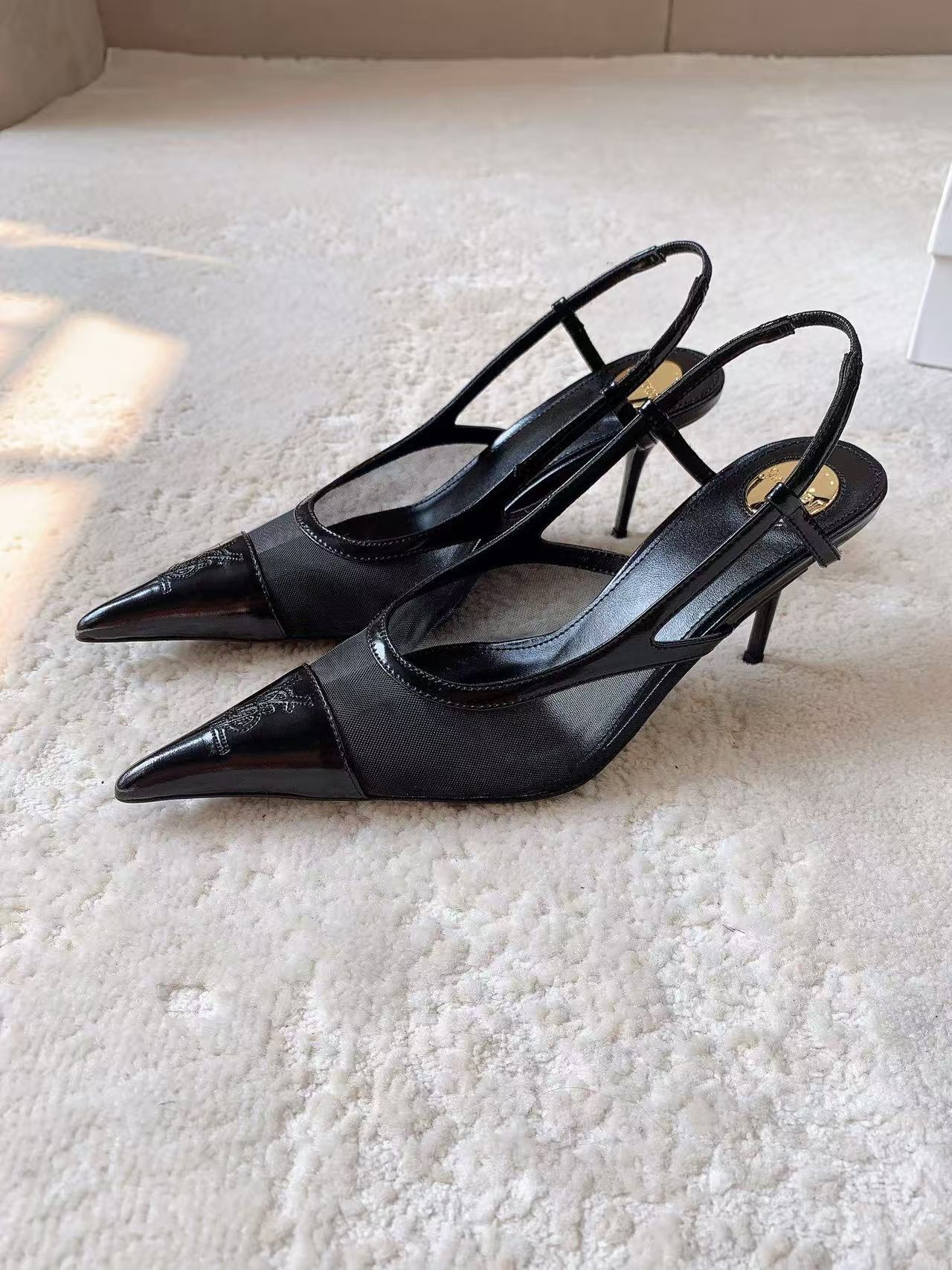 YSL 2026 Renee Slingback 95mm Black Mesh Leather