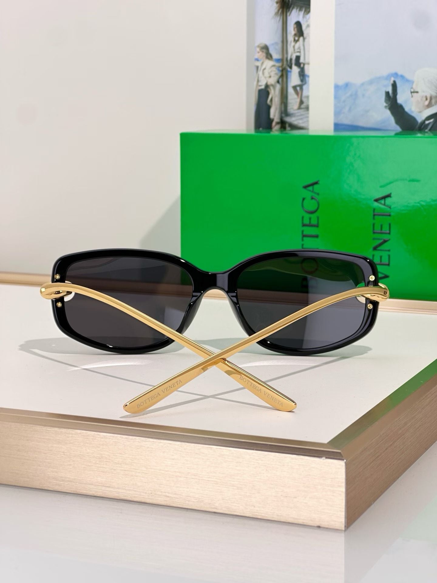 Bottega Veneta 2026 Black Knot Rectangular Sunglasses