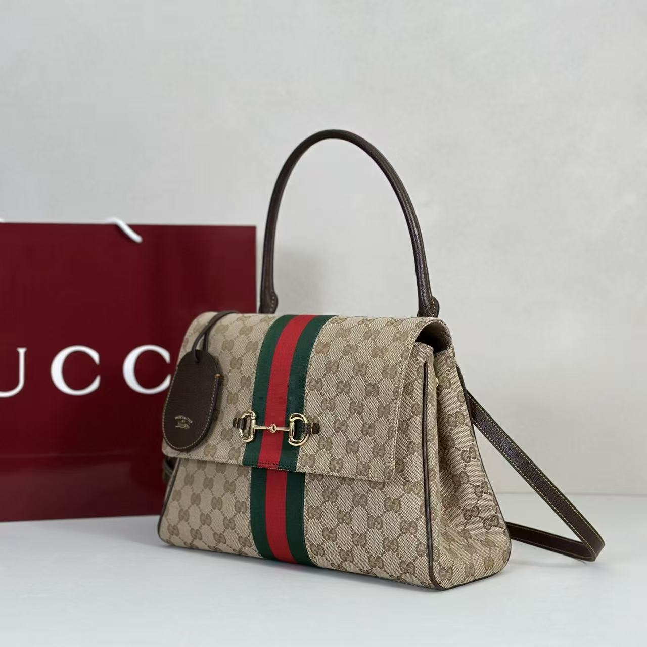 Gucci 2026 Paparazzo Bag 32cm Beige Red Green Canvas