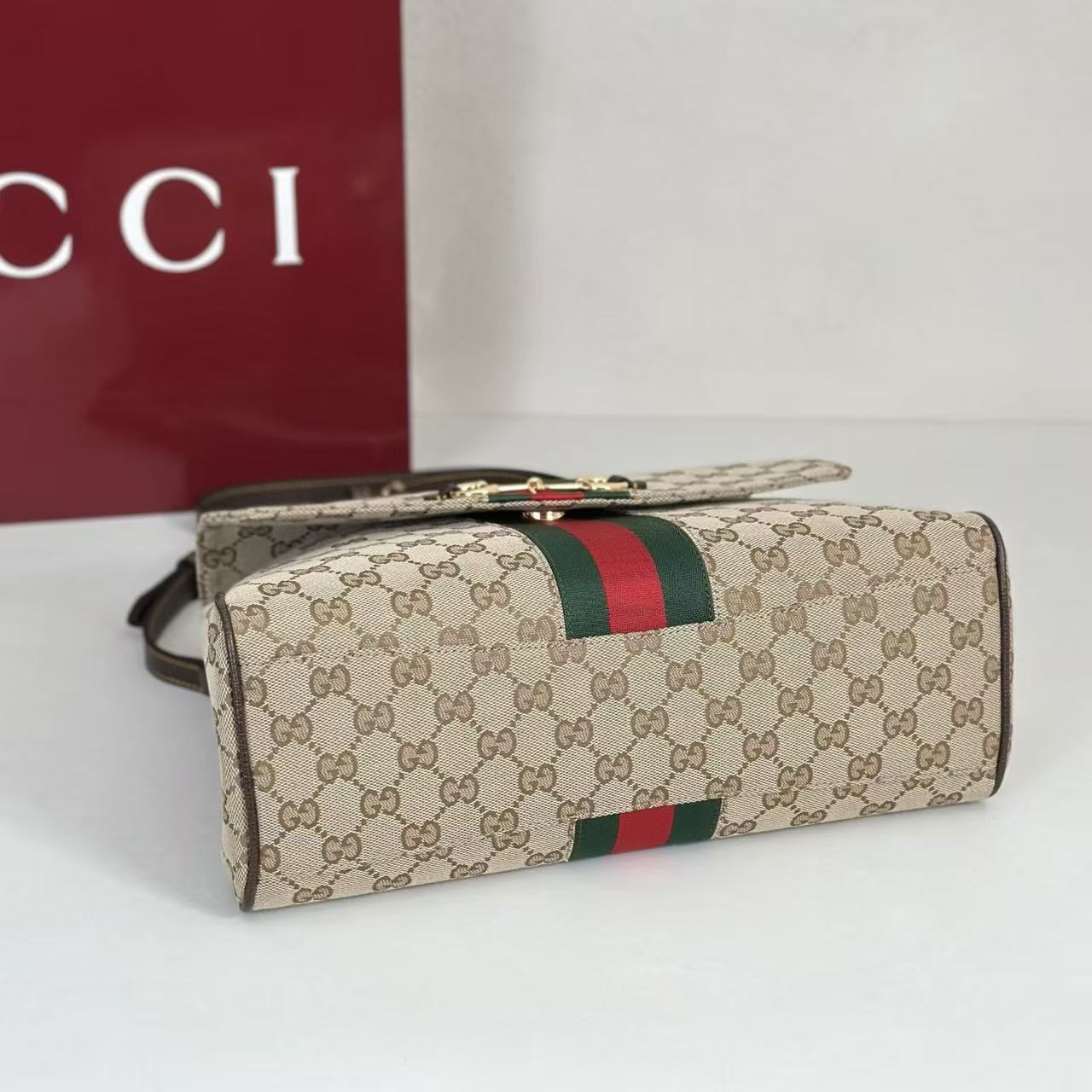 Gucci 2026 Paparazzo Bag 32cm Beige Red Green Canvas