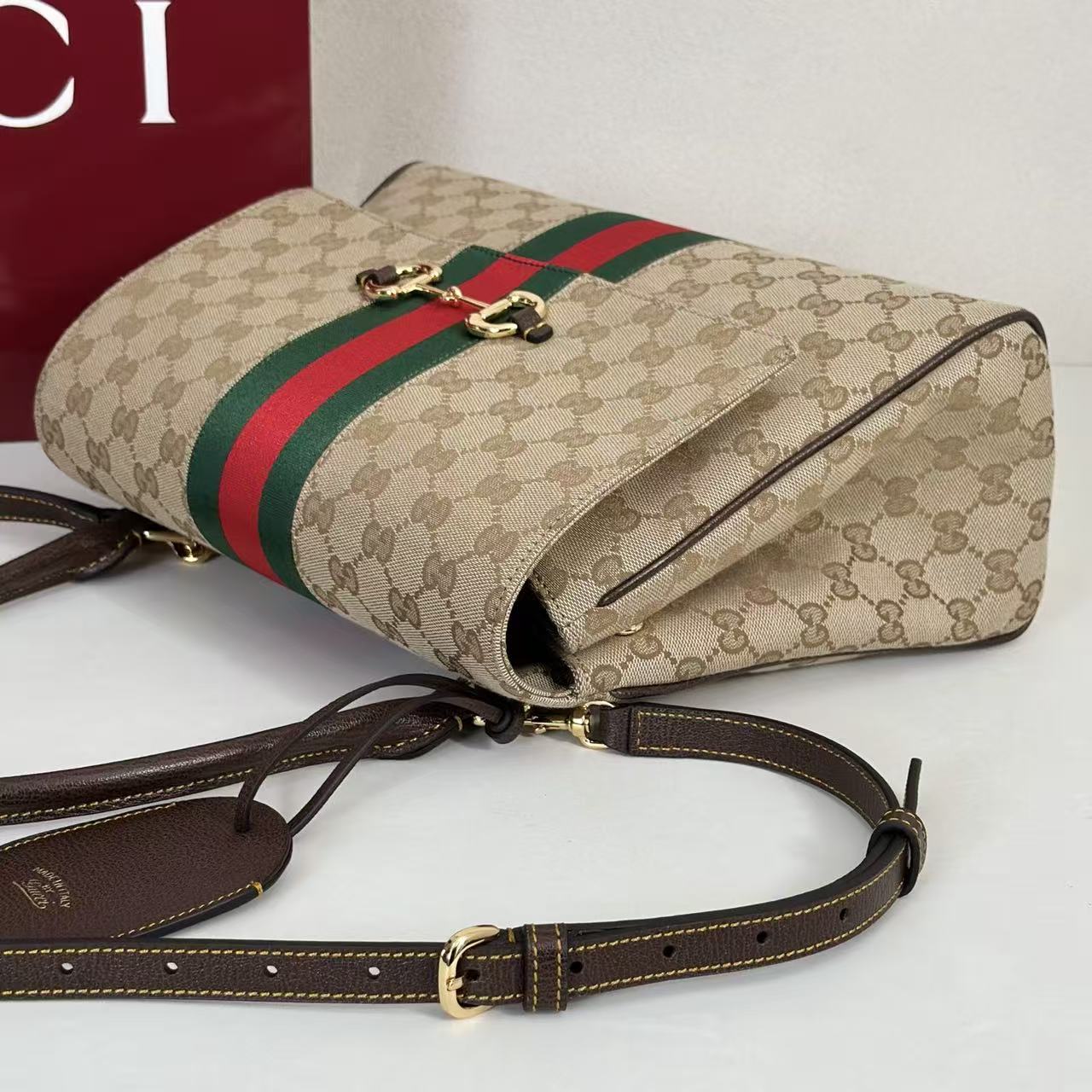 Gucci 2026 Paparazzo Bag 32cm Beige Red Green Canvas