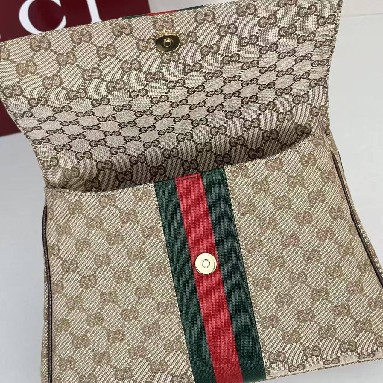 Gucci 2026 Paparazzo Bag 32cm Beige Red Green Canvas