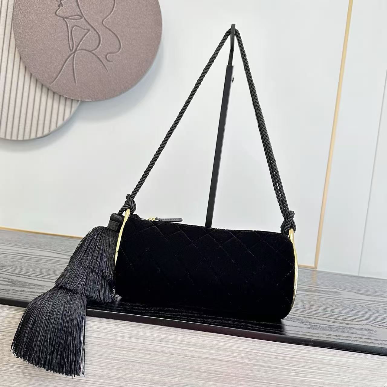 Chanel 2026 Clutch With Strap 23.5cm Black Velvet Leather