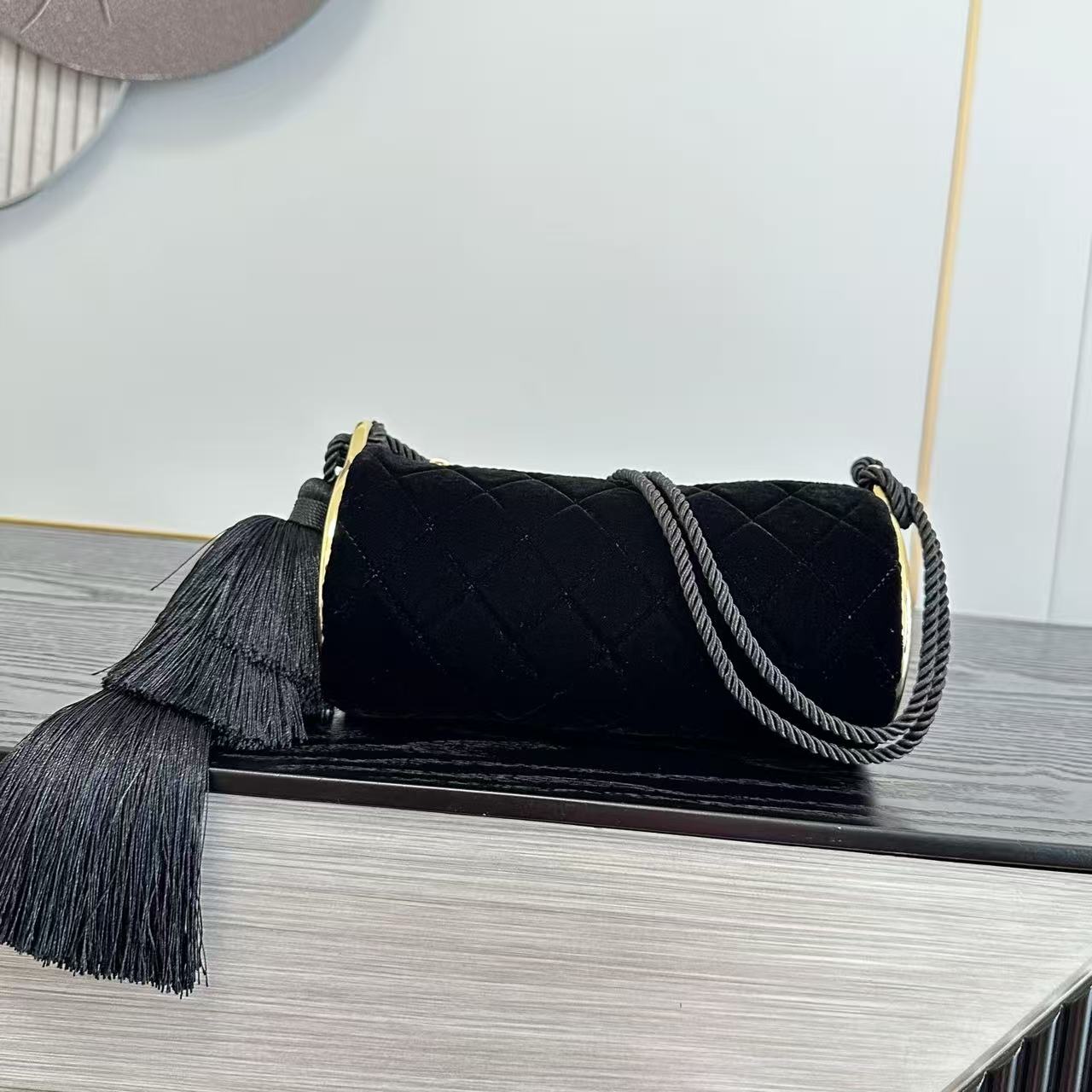 Chanel 2026 Clutch With Strap 23.5cm Black Velvet Leather