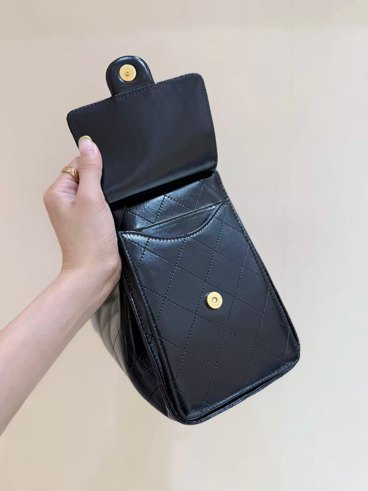Chanel 2026 Hobo Bag 30cm Black Lambskin