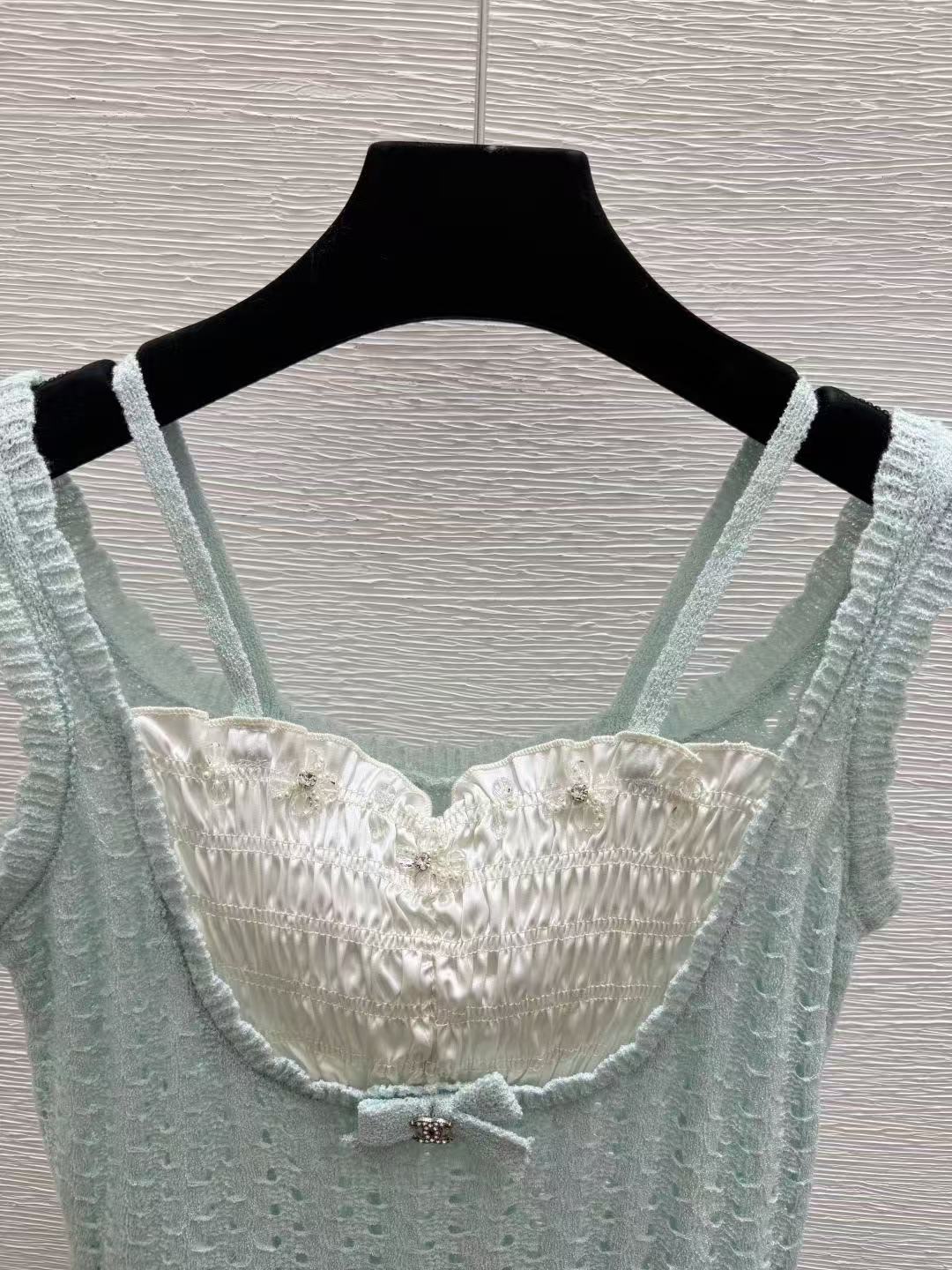 Chanel 2026 Crop Top Mint Green mix White Cotton