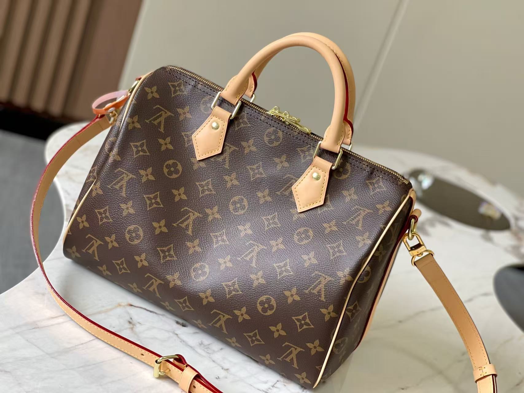 Louis Vuitton 2026 Speedy Bandouliere Bag 30cm Brown Beige Monogram Canvas Leather