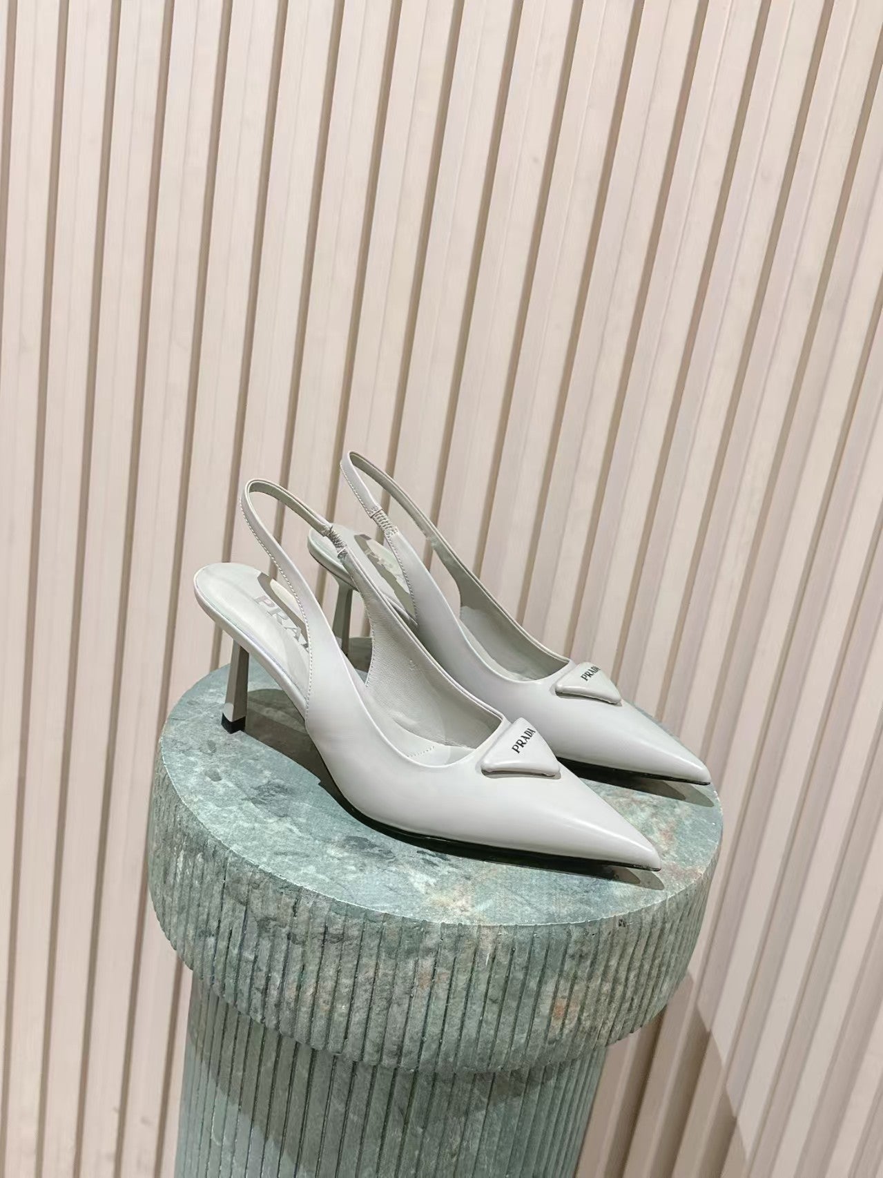 Prada 2026 Logo-Plaque Slingback Pumps 75mm Leather 769775
