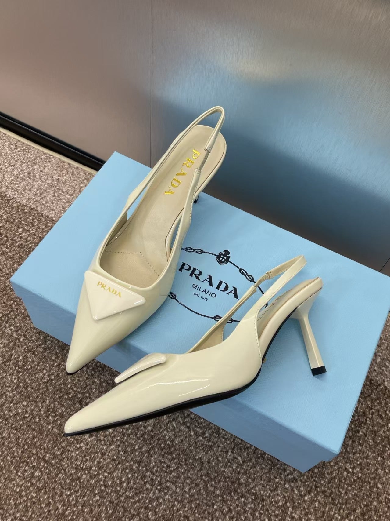 Prada 2026 Logo-Plaque Slingback Pumps 75mm Leather 769775