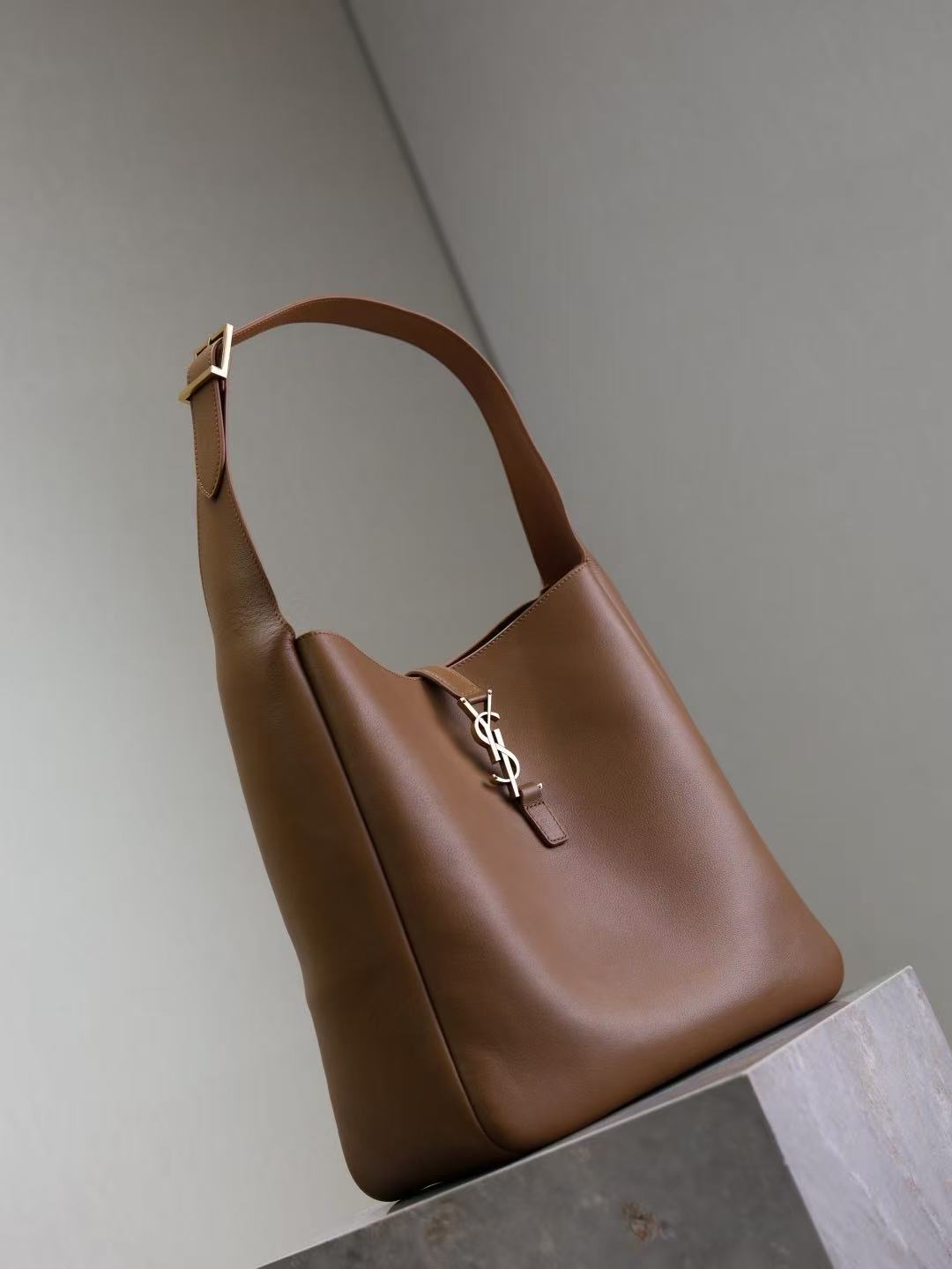 YSL 2026 Le 5 à 7 Supple Shoulder Bag 31cm Brown Leather