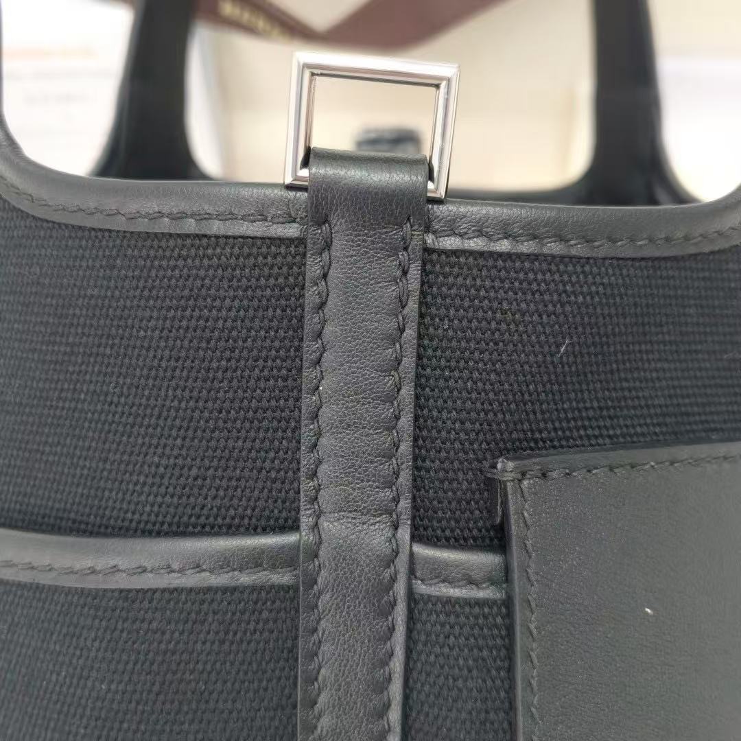 Hermes 2026 Picotin Lock Pocket PM Bag 18cm Black Canvas Leather
