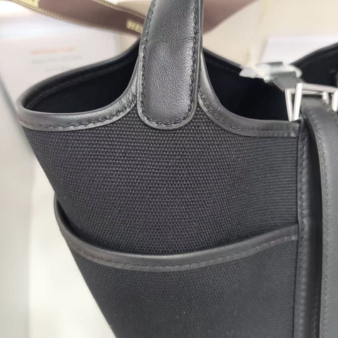 Hermes 2026 Picotin Lock Pocket PM Bag 18cm Black Canvas Leather