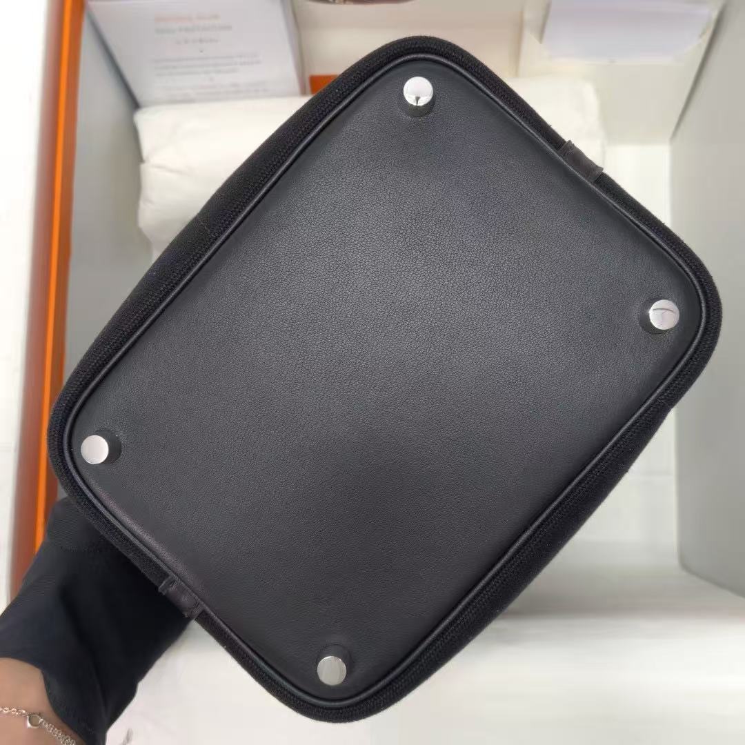 Hermes 2026 Picotin Lock Pocket PM Bag 18cm Black Canvas Leather
