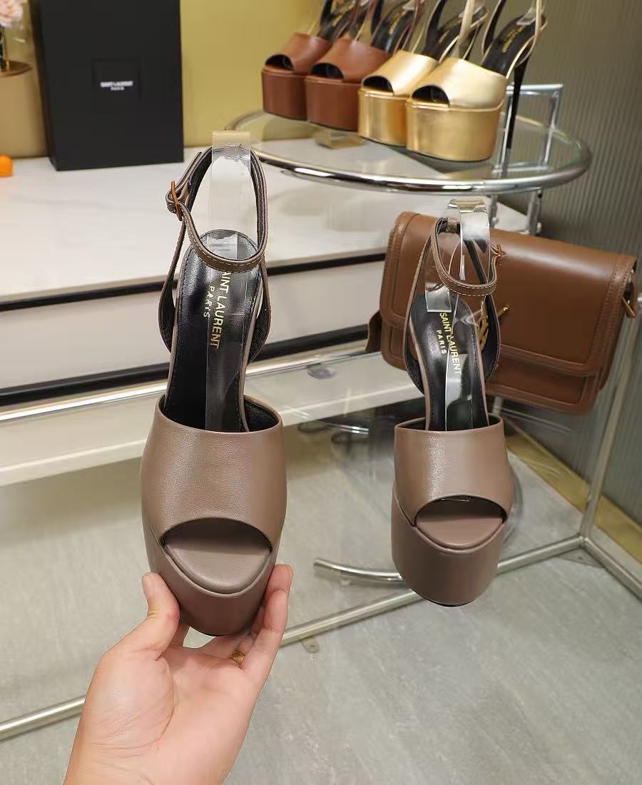 YSL 2026 High-heelded Sandal 150mm Brown Sheepskin