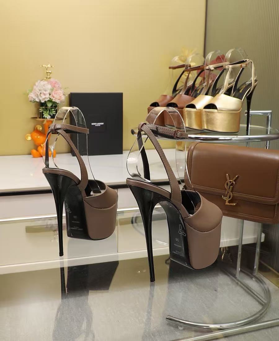 YSL 2026 High-heelded Sandal 150mm Brown Sheepskin