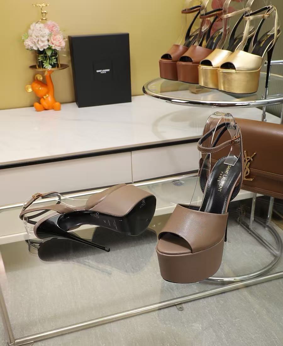 YSL 2026 High-heelded Sandal 150mm Brown Sheepskin