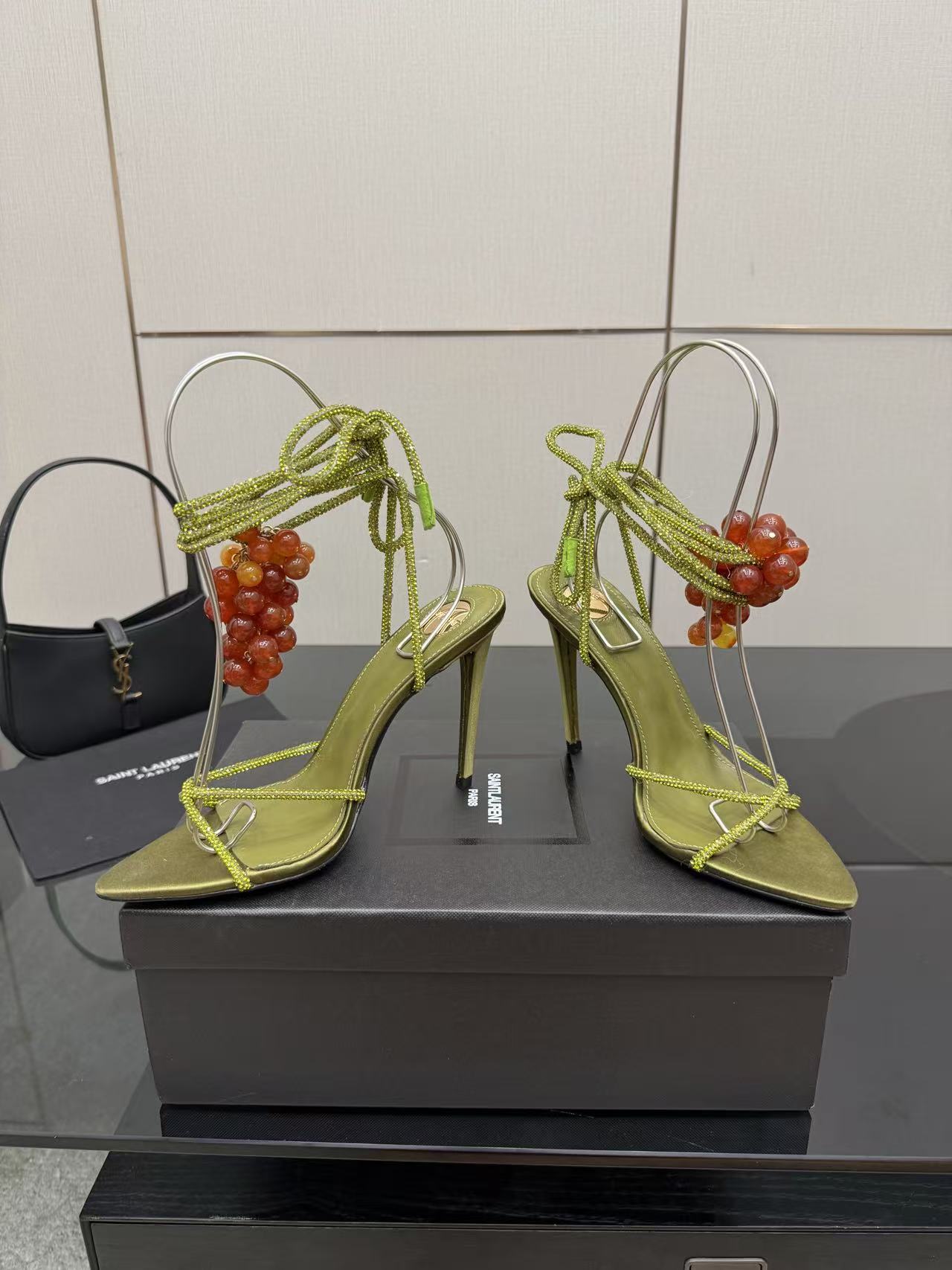 YSL 2026 Mon Cheri Sandal 100mm Satin Leather