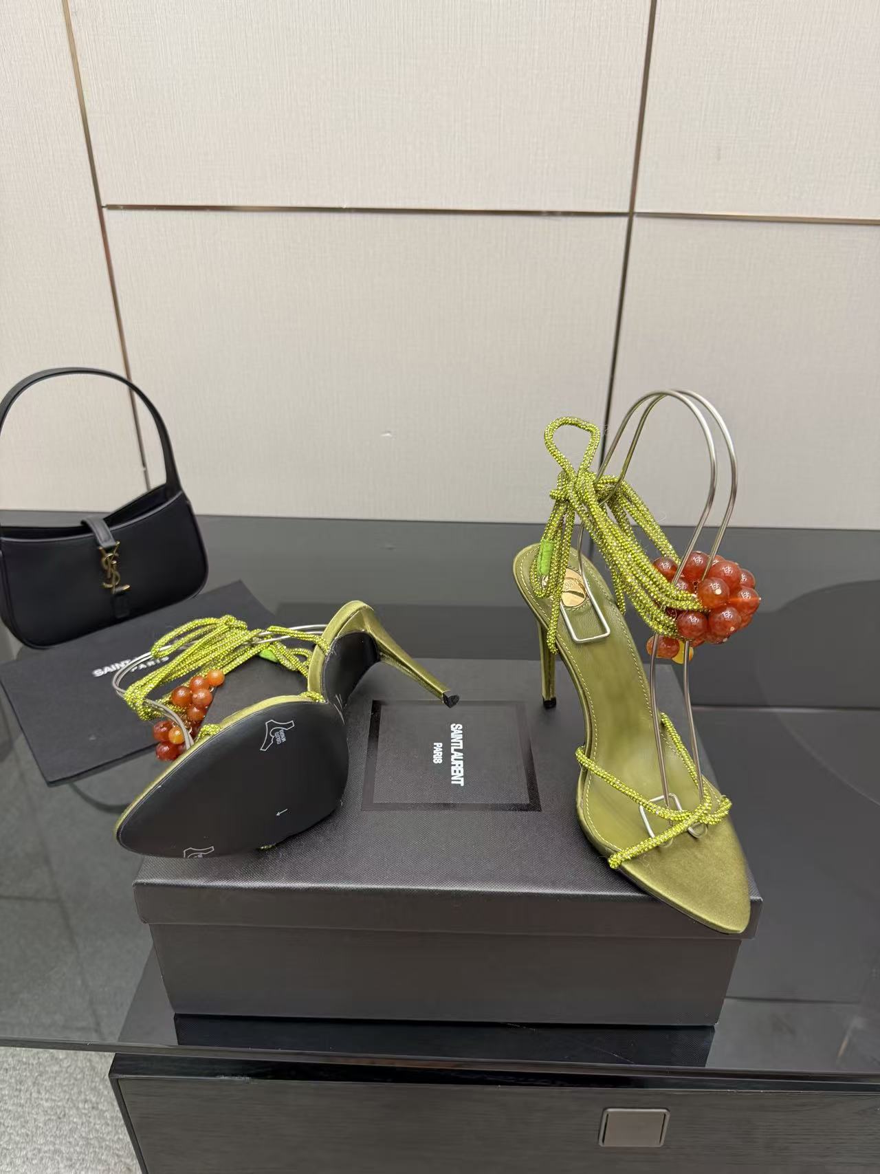 YSL 2026 Mon Cheri Sandal 100mm Satin Leather