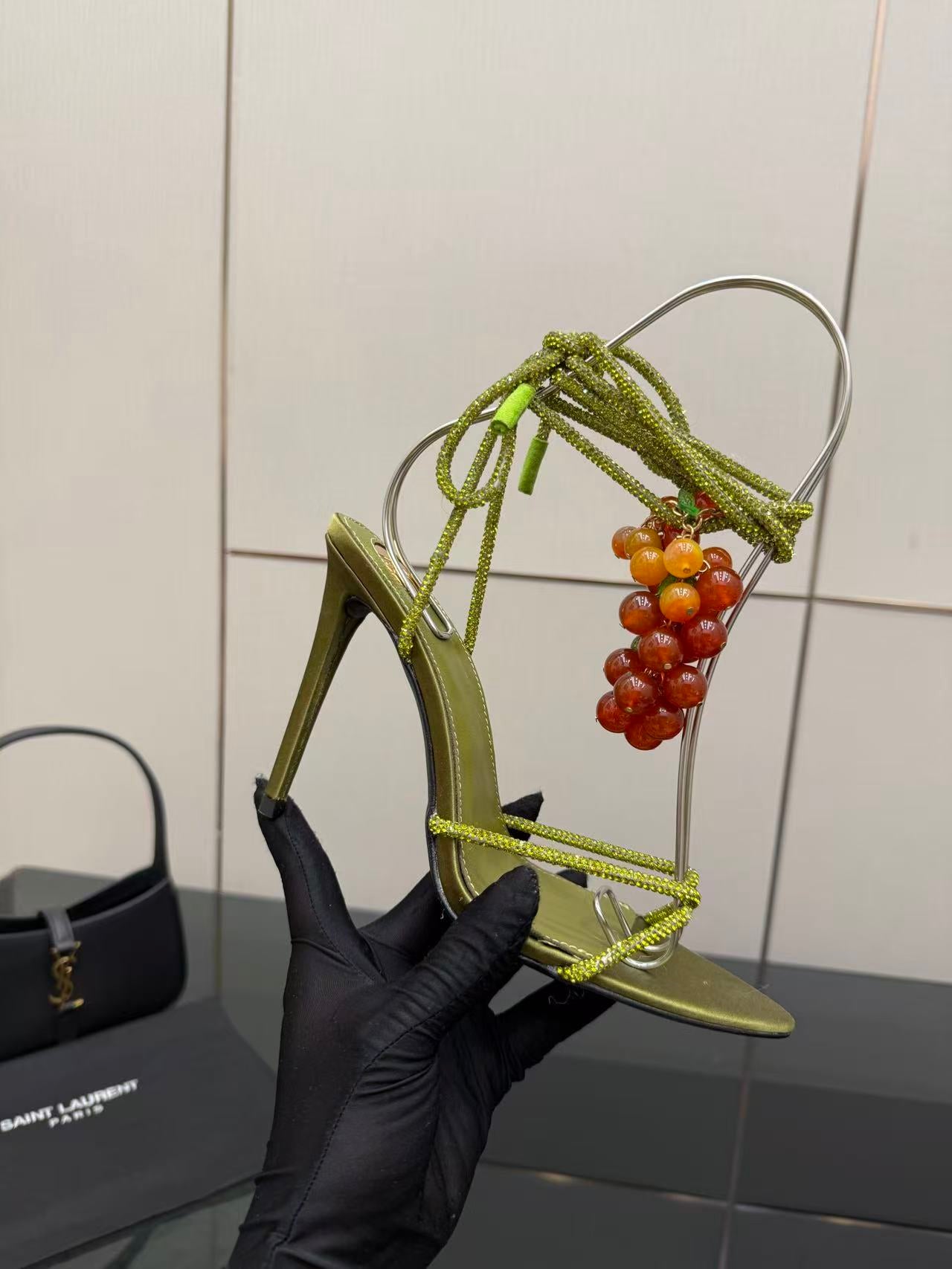 YSL 2026 Mon Cheri Sandal 100mm Satin Leather