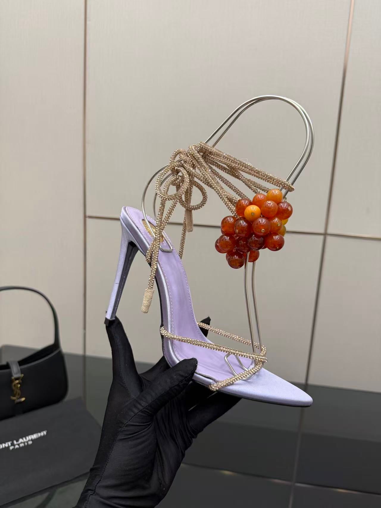 YSL 2026 Mon Cheri Sandal 100mm Satin Leather