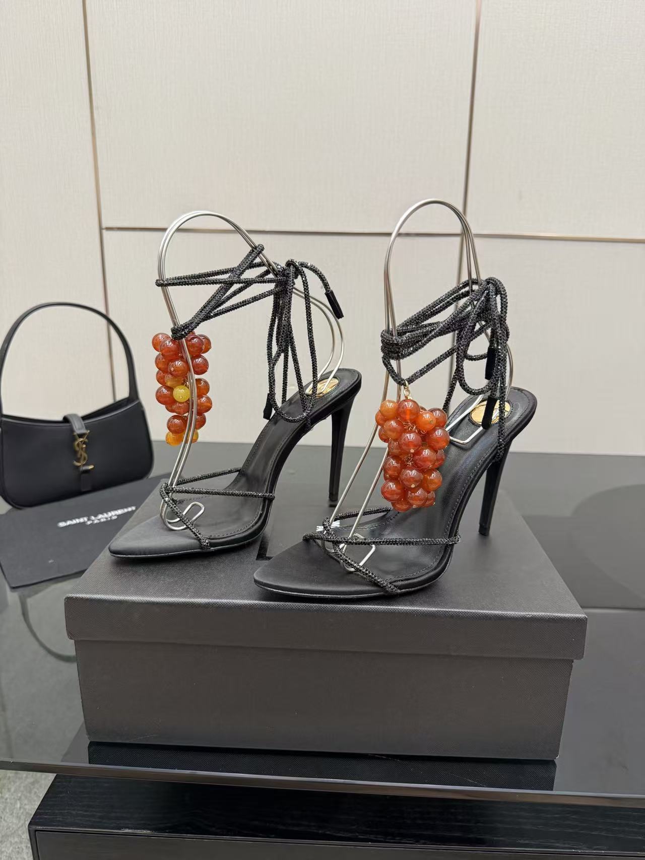 YSL 2026 Mon Cheri Sandal 100mm Satin Leather