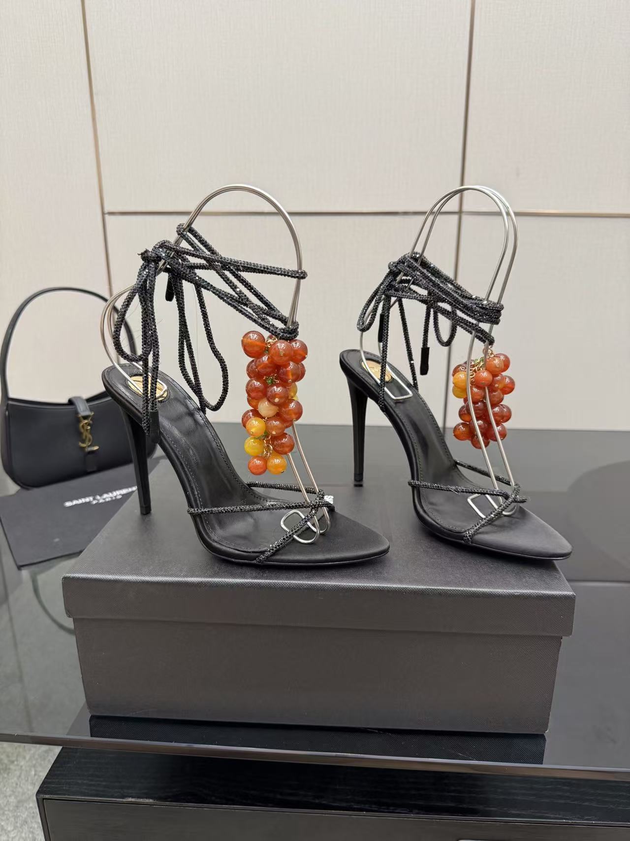 YSL 2026 Mon Cheri Sandal 100mm Satin Leather