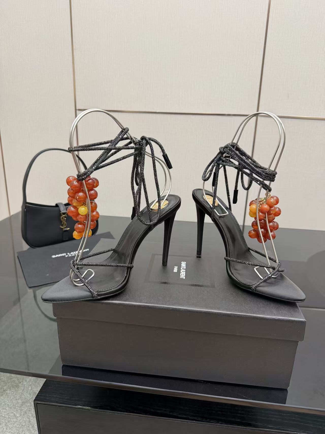 YSL 2026 Mon Cheri Sandal 100mm Satin Leather