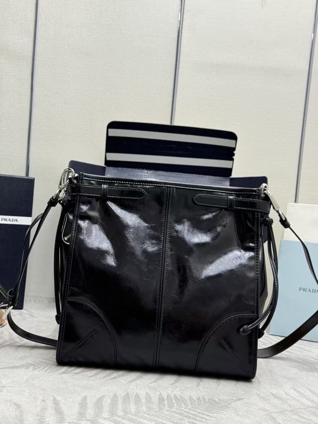 Prada 2026 Bonnie Bag 30cm Black Patent Leather