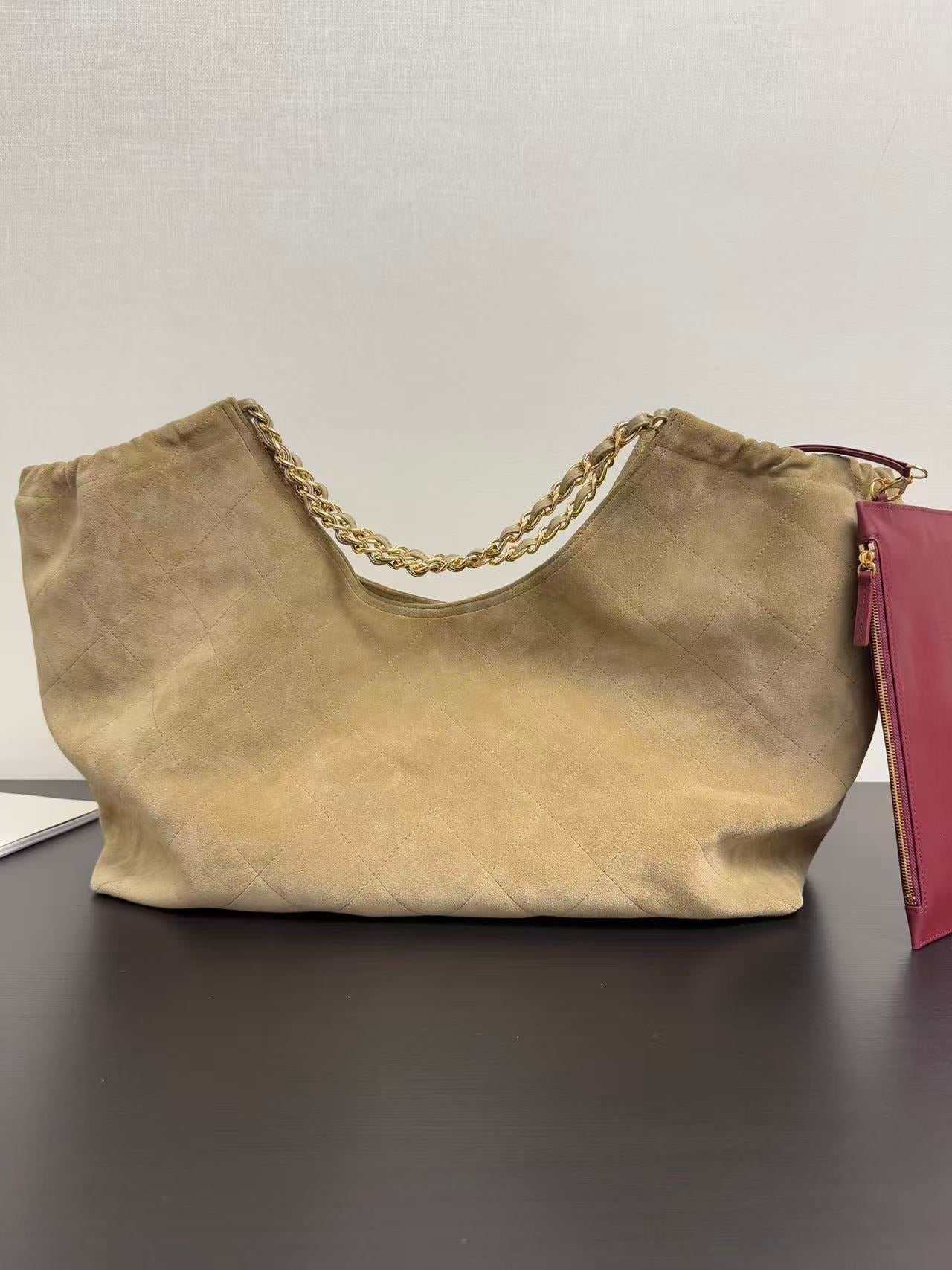 Chanel 2026 Quilted Neo Cabas Small Shopping Tote Bag 44cm Beige Suede