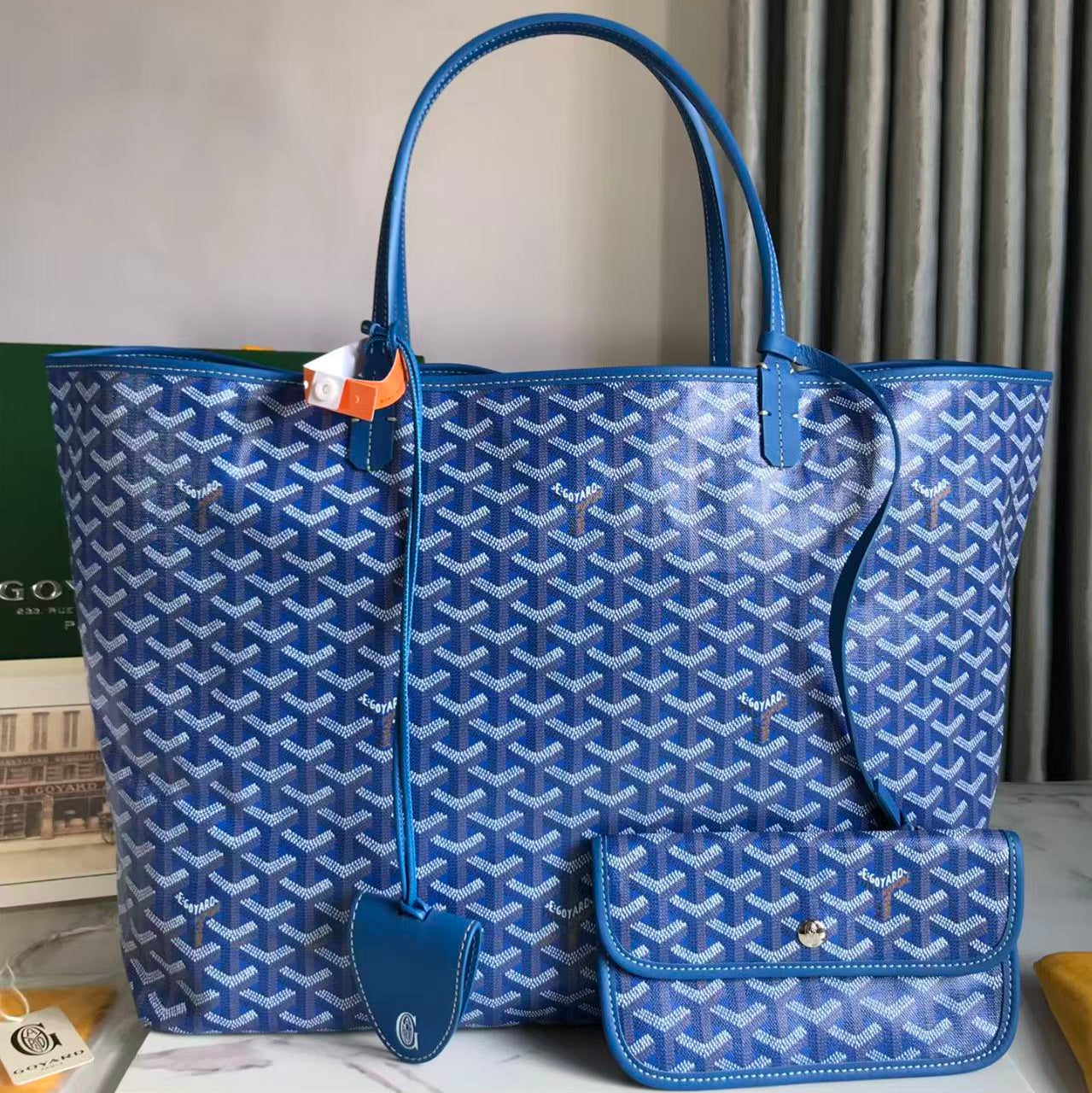 Goyard 2026 Saint Louis PM Tote Bag Blue Goyardine Canvas & Chevroches Calfskin