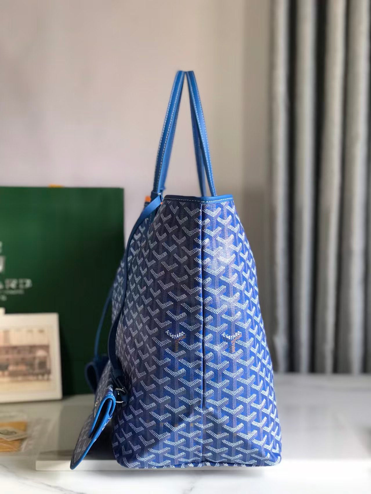 Goyard 2026 Saint Louis PM Tote Bag Blue Goyardine Canvas & Chevroches Calfskin