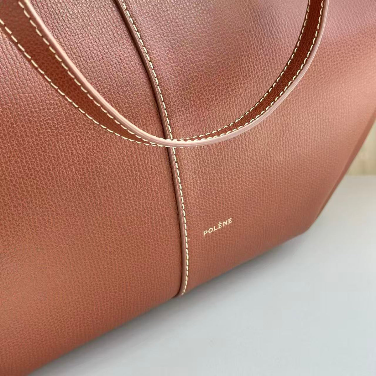 Polène 2026 Cyme Textured Tote Bag 38cm Cognac Leather