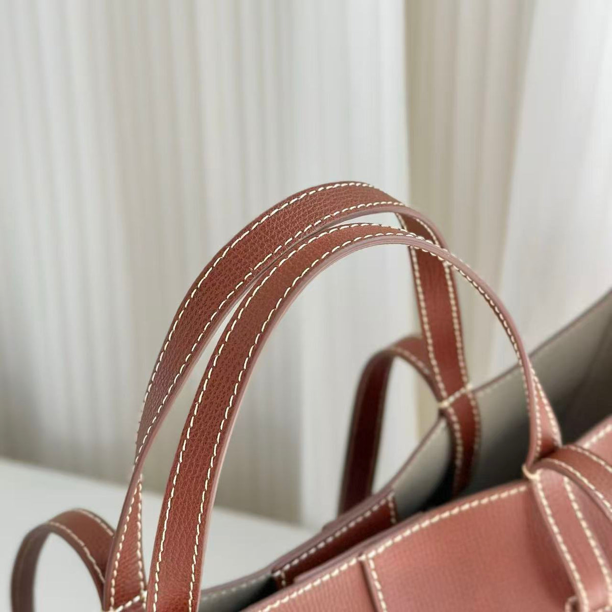 Polène 2026 Cyme Textured Tote Bag 38cm Cognac Leather