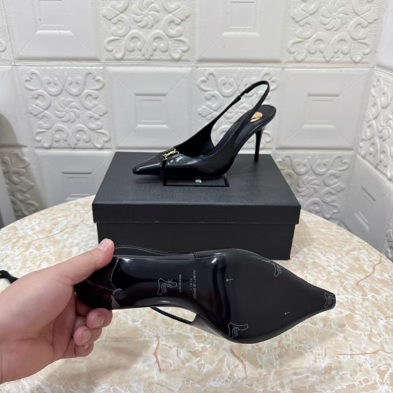 Saint Laurent 2026 Babylone Slingback 90mm Sheepskin