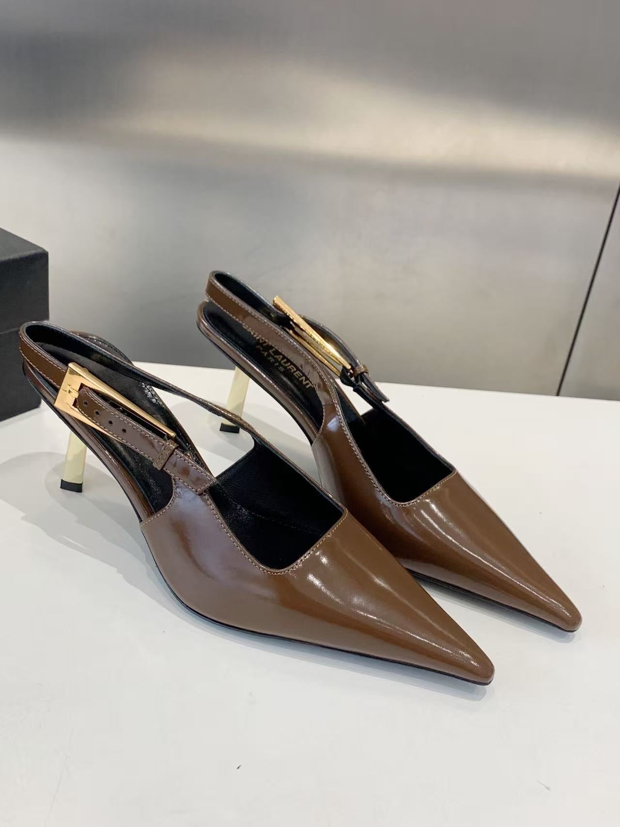 Saint Laurent 2026 Lee High-heeled Slingback Leather
