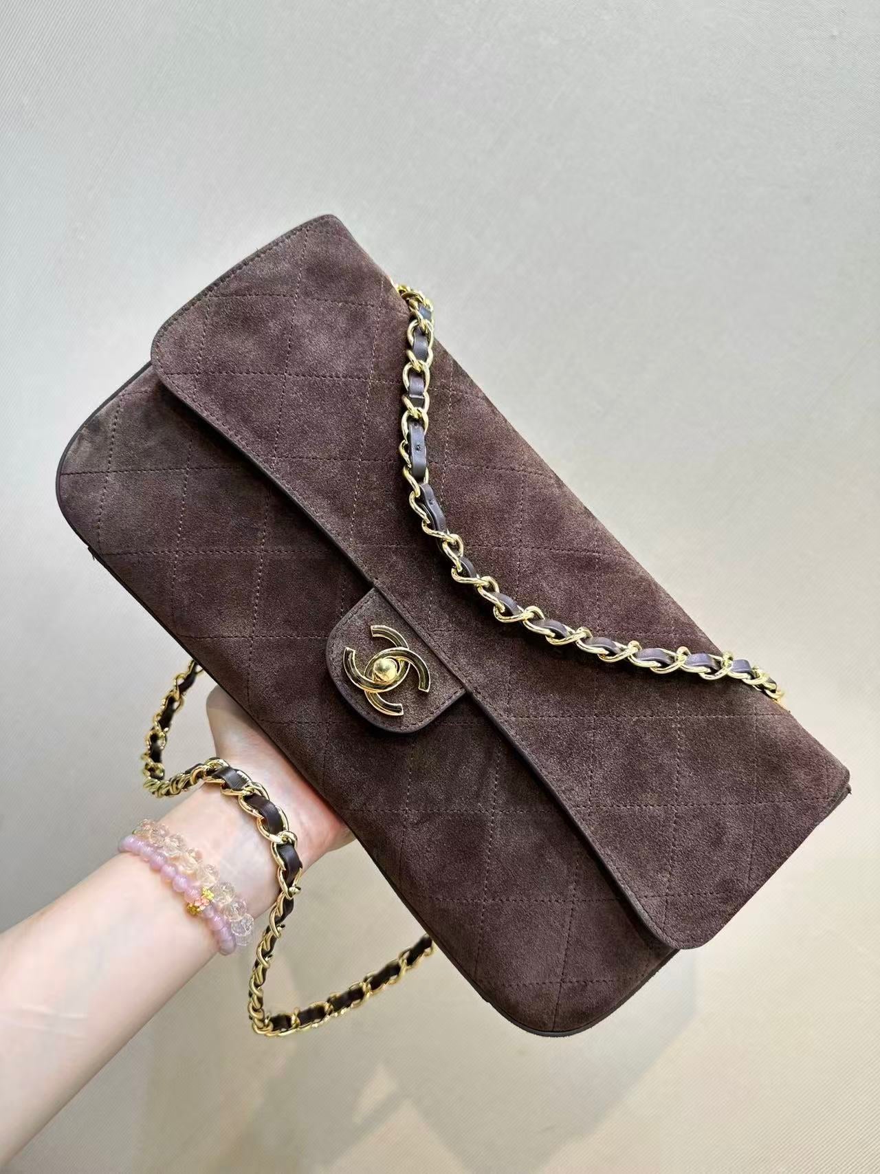 Chanel 2026 Flap Bag Dark Brown Suede Leather
