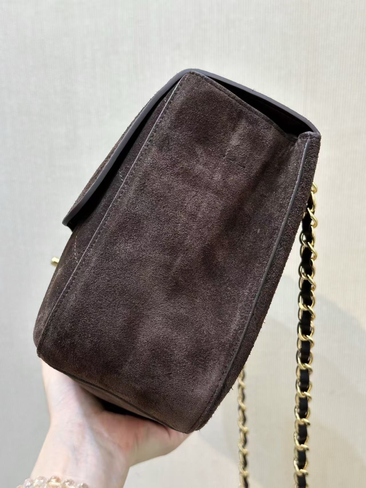 Chanel 2026 Flap Bag Dark Brown Suede Leather