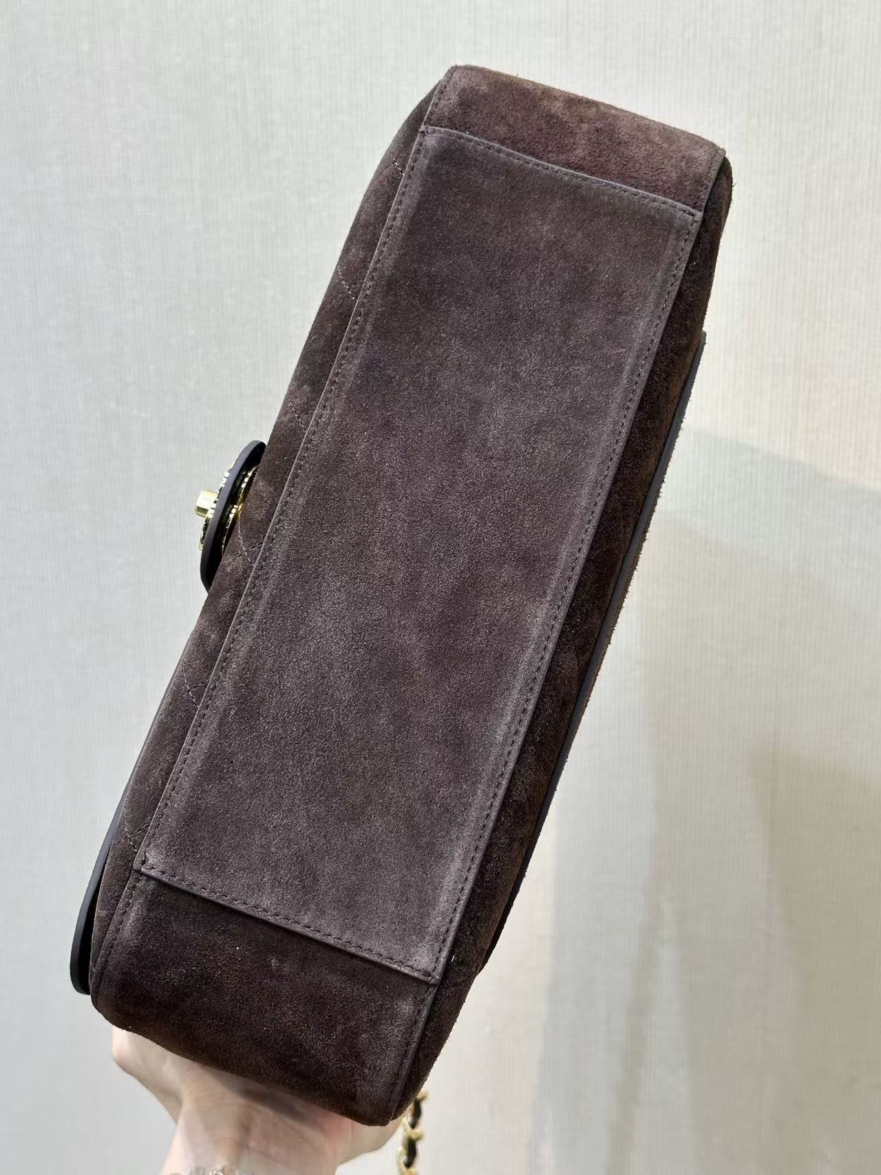 Chanel 2026 Flap Bag Dark Brown Suede Leather