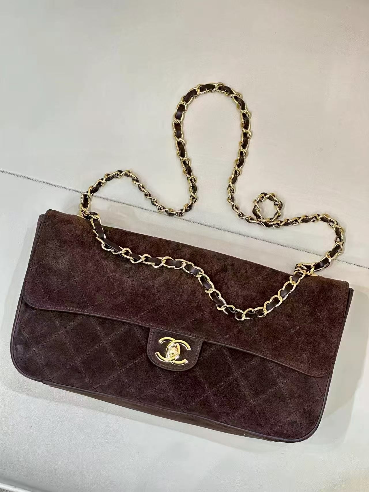 Chanel 2026 Flap Bag Dark Brown Suede Leather