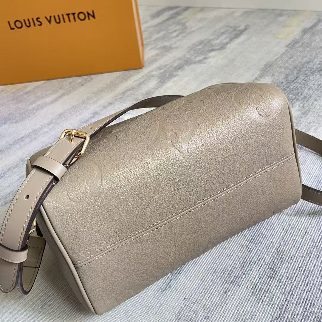 LV 2026 Speedy Bandoulière 25cm Tourterelle Grey Embossed Textured Cowhide