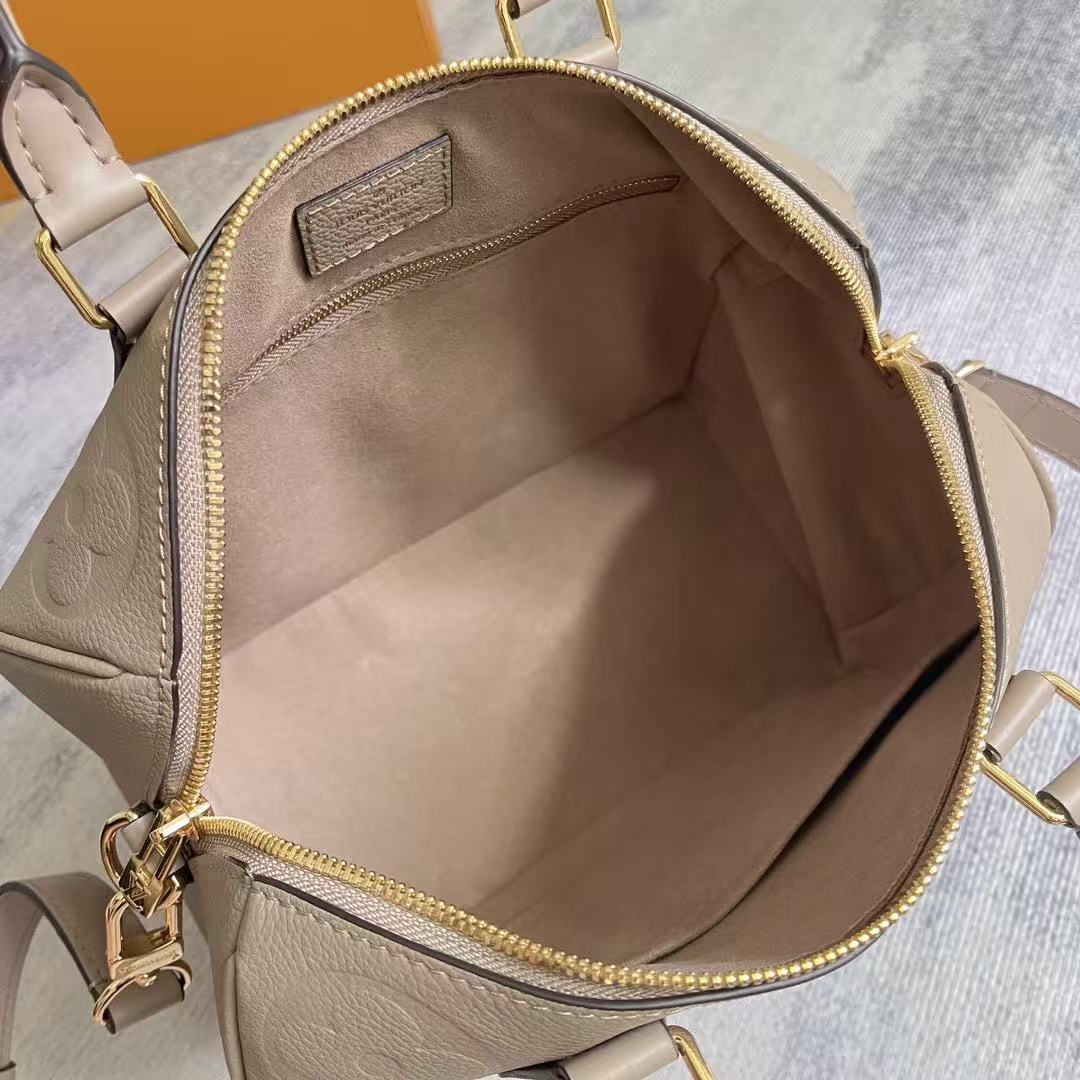 LV 2026 Speedy Bandoulière 25cm Tourterelle Grey Embossed Textured Cowhide