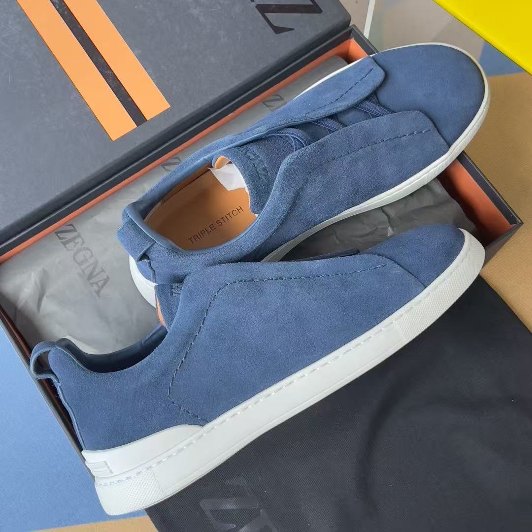 Zegna 2026 Triple Stitch Sneaker Blue White Suede