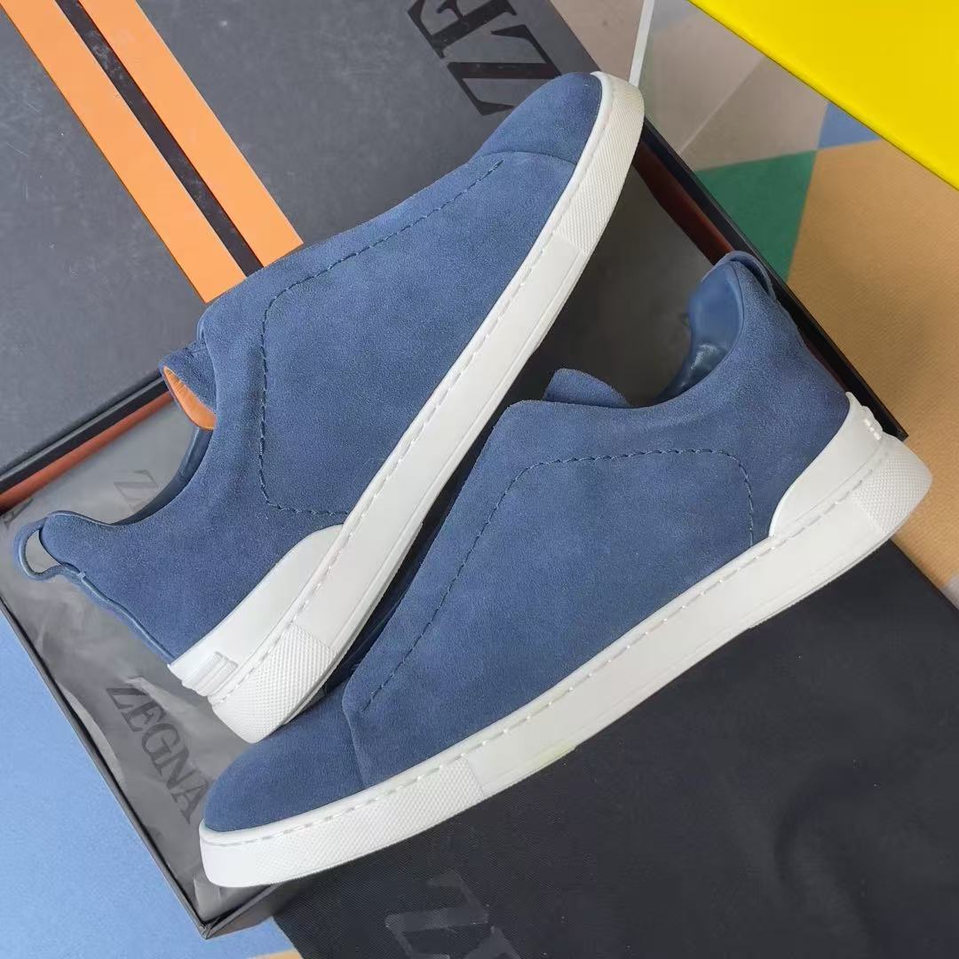 Zegna 2026 Triple Stitch Sneaker Blue White Suede