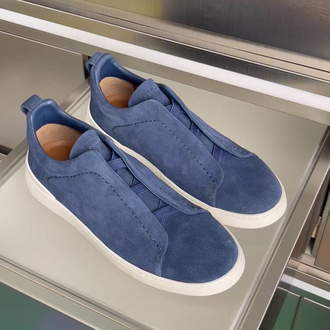 Zegna 2026 Triple Stitch Sneaker Blue White Suede