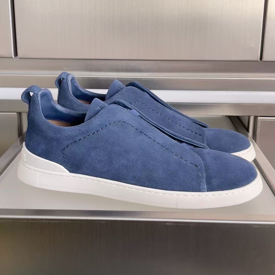 Zegna 2026 Triple Stitch Sneaker Blue White Suede