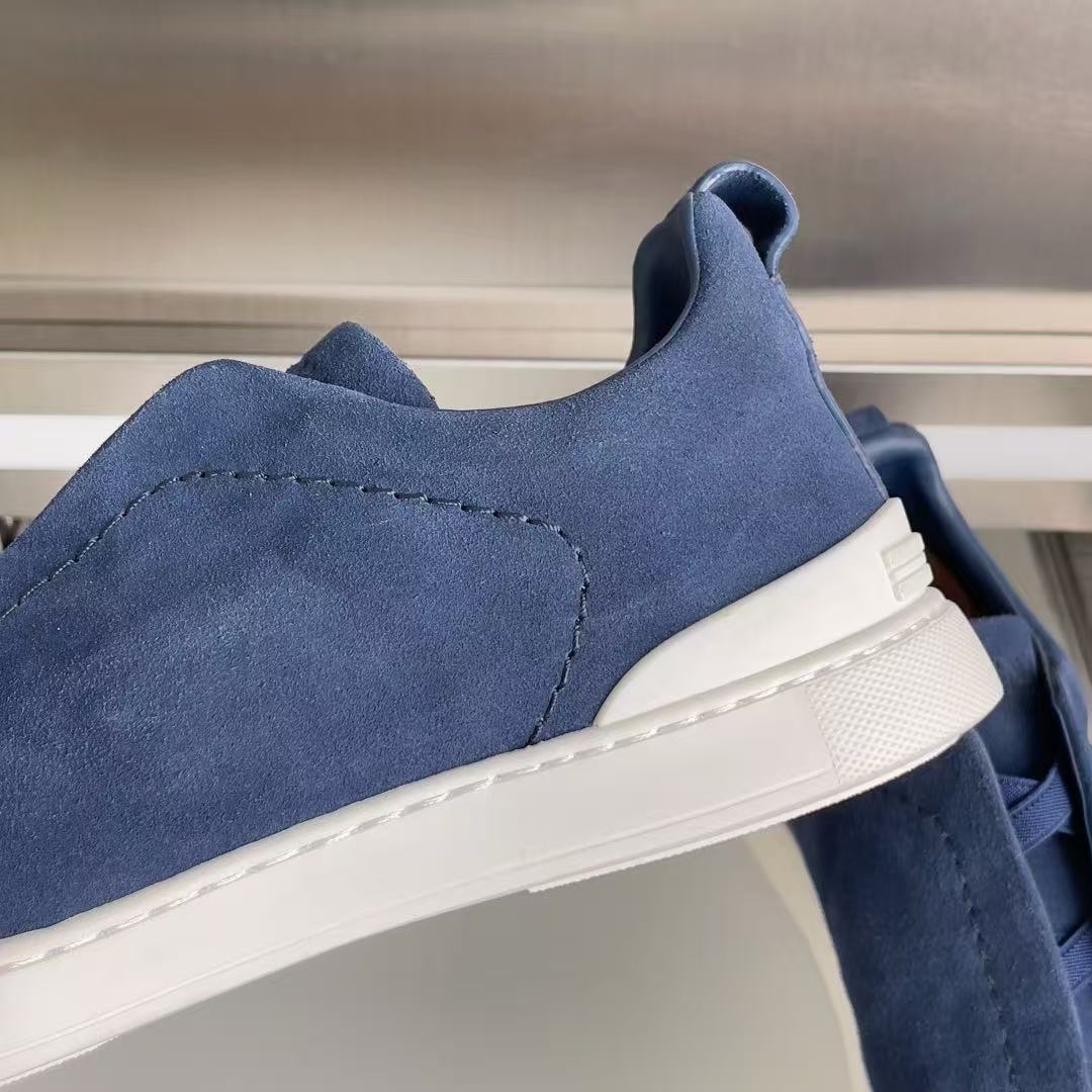 Zegna 2026 Triple Stitch Sneaker Blue White Suede