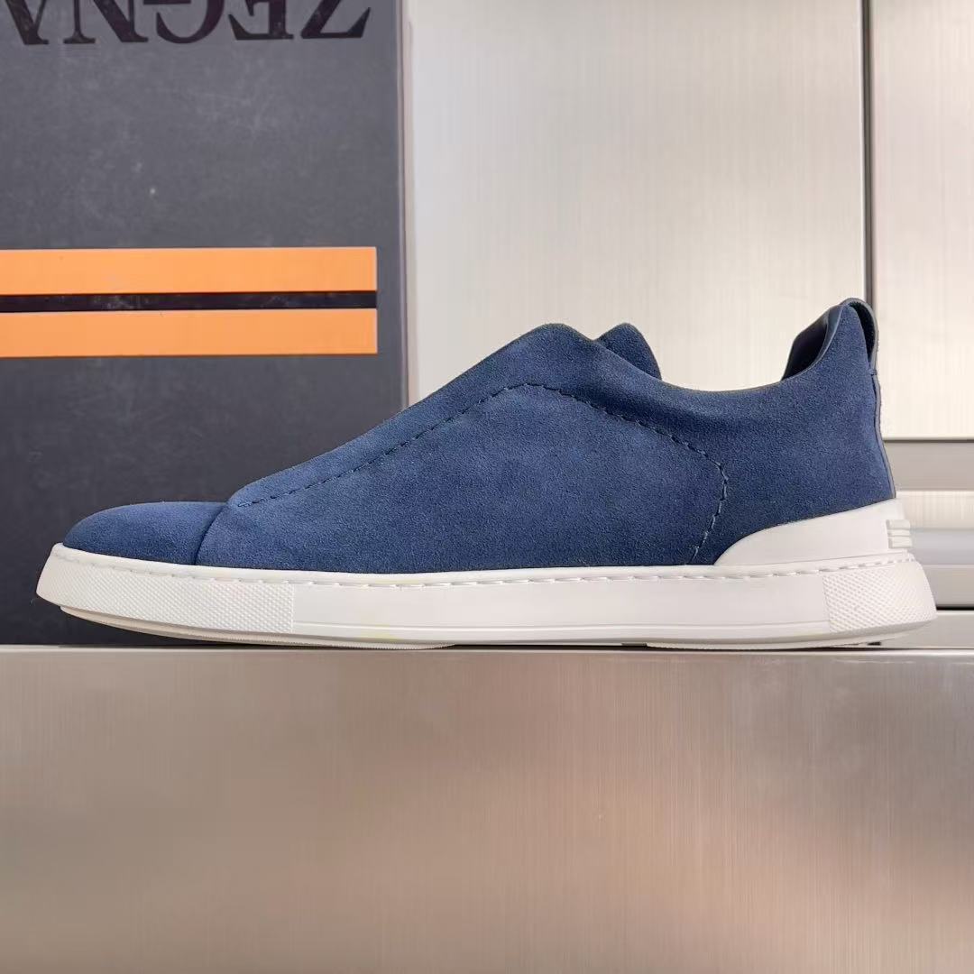 Zegna 2026 Triple Stitch Sneaker Blue White Suede