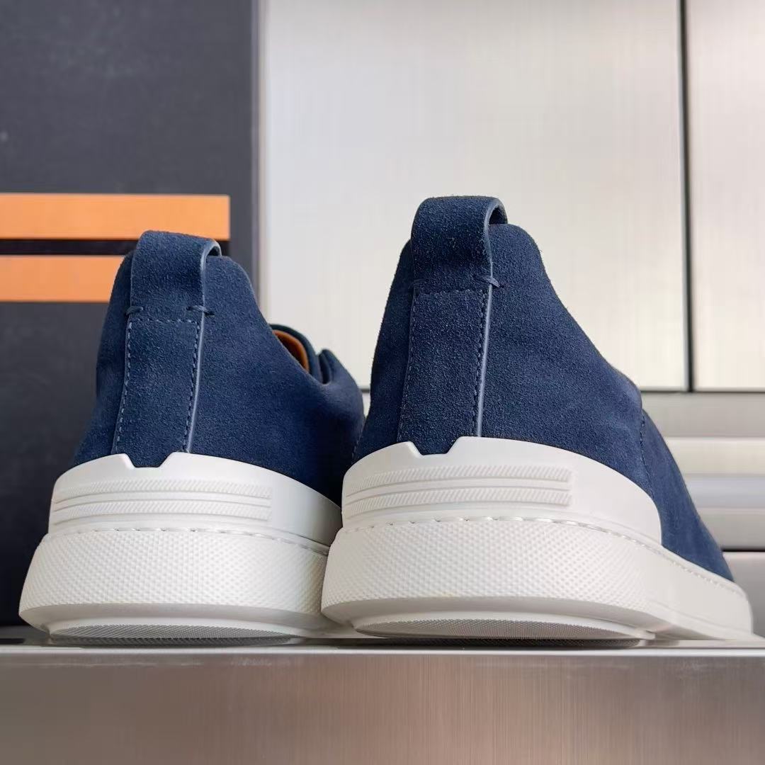 Zegna 2026 Triple Stitch Sneaker Blue White Suede