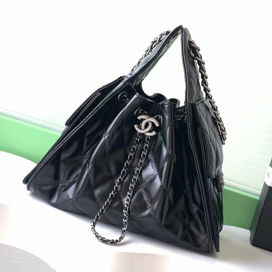 Chanel 2026 Hobo Bag 30cm Black Lambskin Silver Hardware
