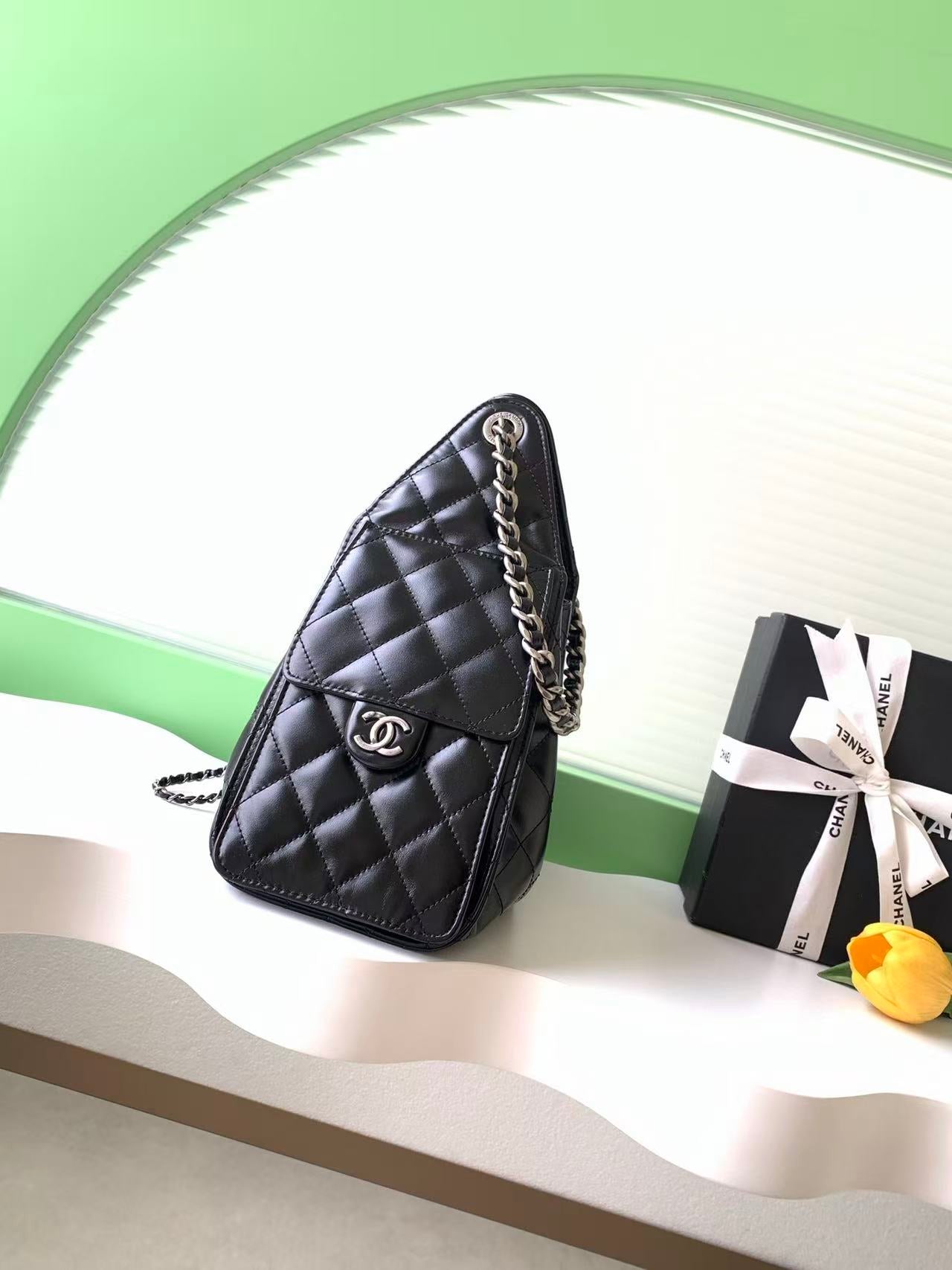 Chanel 2026 Hobo Bag 30cm Black Lambskin Silver Hardware